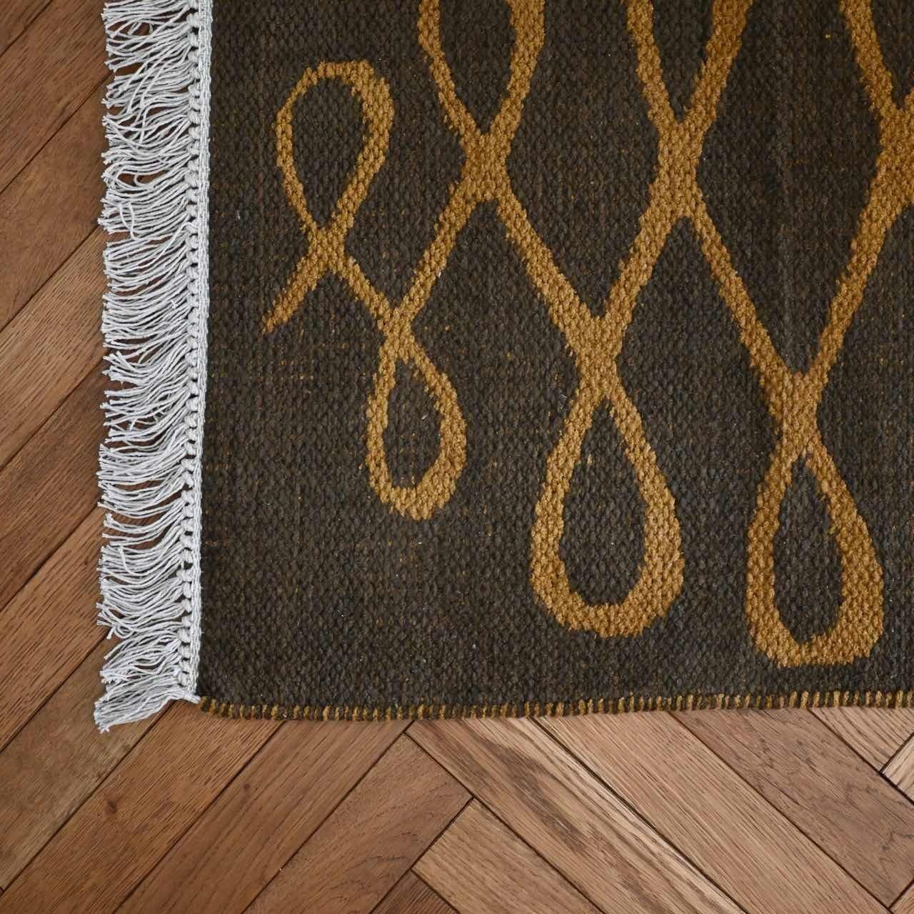 フォークアートラグ｜ブラウン 茶色 マスタード おしゃれ 織り