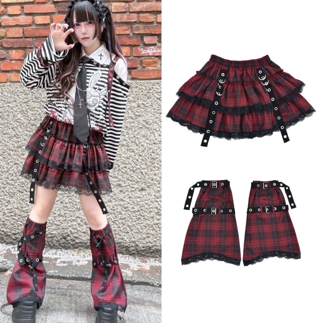 お得なセットアイテム】赤黒ミニスカ＋レッグウォーマー