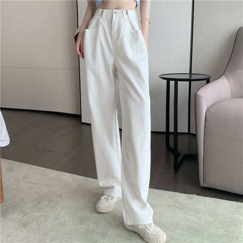 ホワイトジーンズ ルーズワイドレッグパンツ サマースタイルハイウェストウェストプリーツ 夏物 ワイドパンツ YY-ファッション67417961051