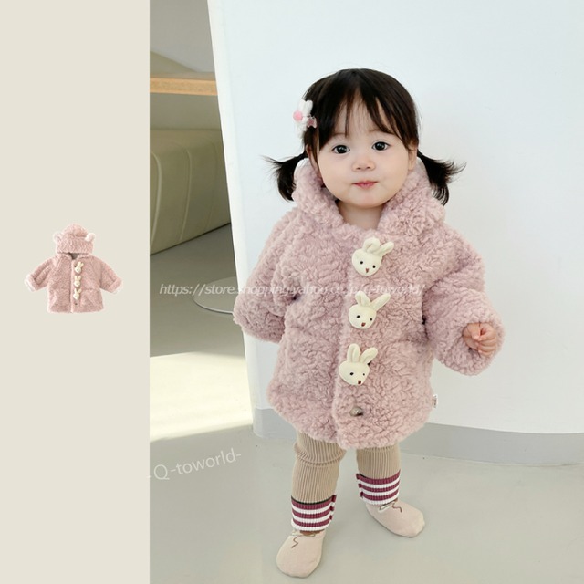 【70㎝-100㎝】アウター　女の子　ウサギ　ふわふわ　コート　韓国版　ベビー　　オシャレ　韓国版　可愛い　韓国子供服　ベビー　子供服