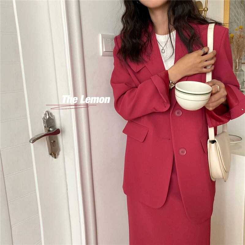 ジャケット カラースリットスカート スプリングセット 春物 ピュア ビッグFスモールZ韓国80185224377