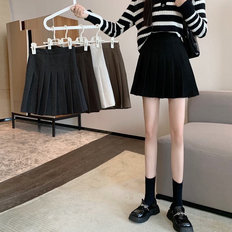 Aラインスカート オータムウィンターハイウェストウェストプリーツ 秋物 冬物 1号婦人7619745909