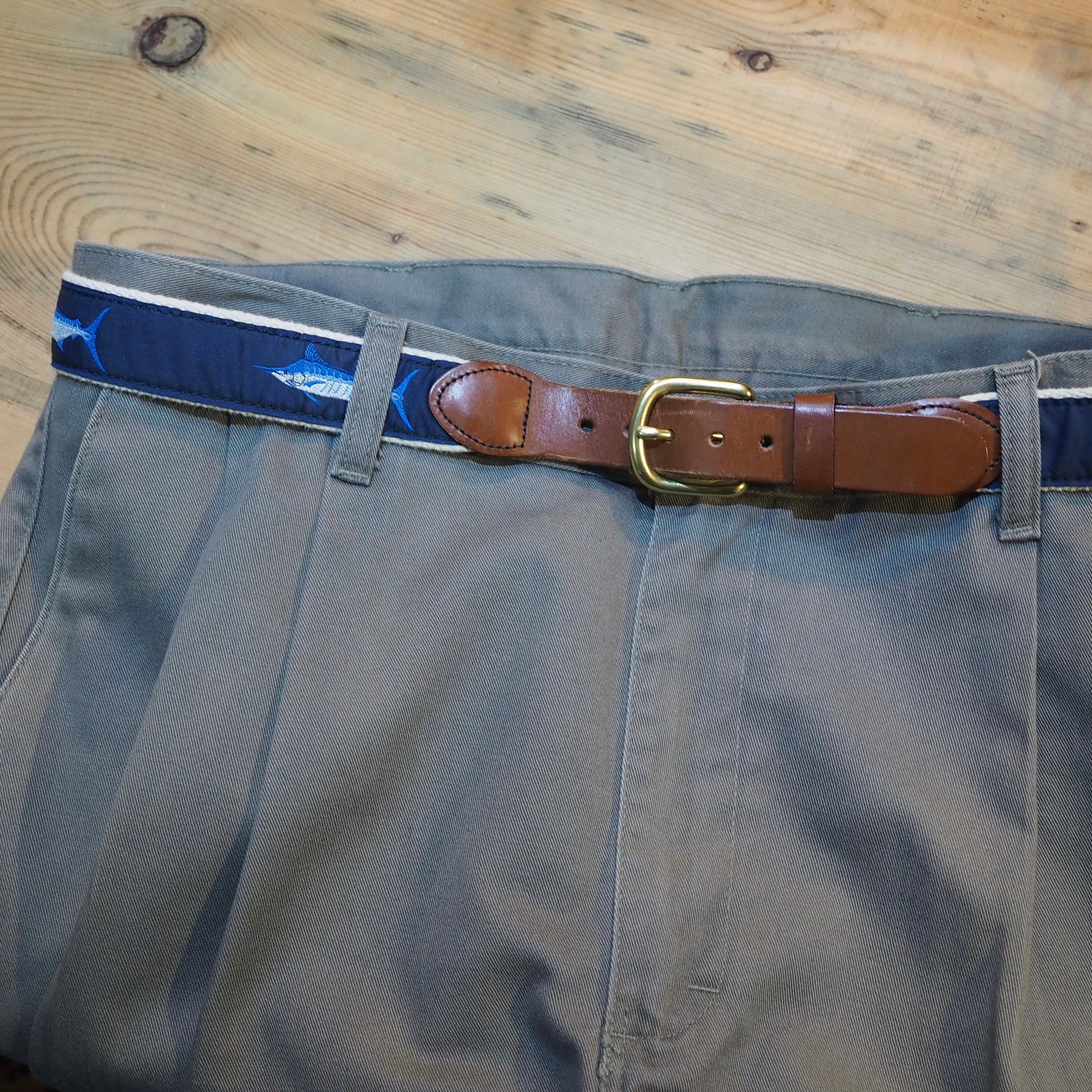《MINT》Leather Man Ltd Leather×Canvas Embroidered Belt USA製 レザー×キャンバス ベルト