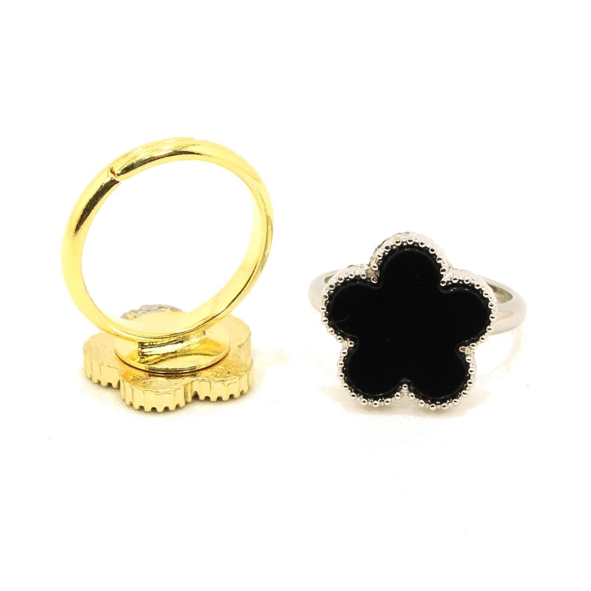皐花 指輪 1花 リング オニキスカラー 黒 お花 フラワーモチーフ