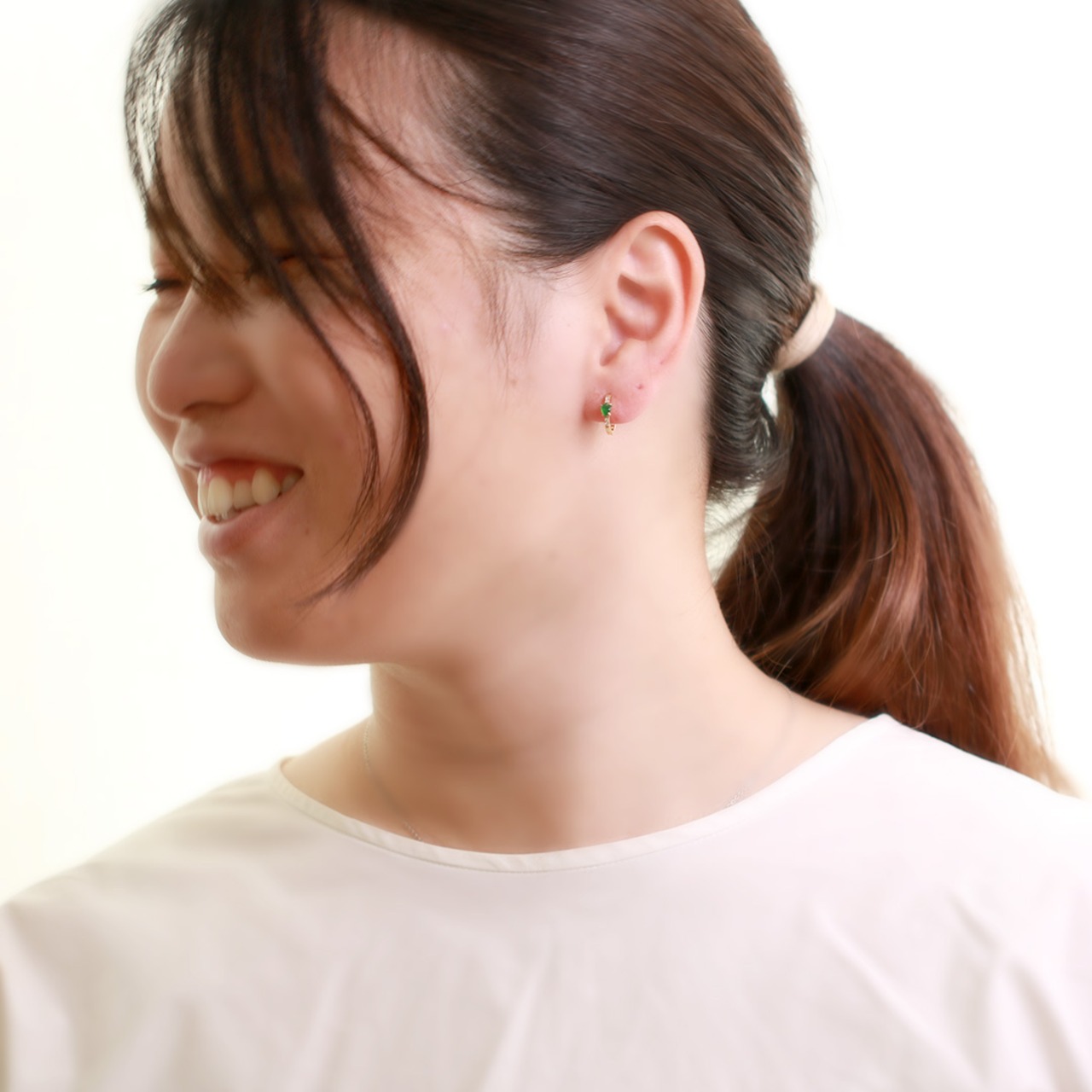 キラキラと輝く翡翠ピアスleaf diamond hoop！！　A貨翡翠  jd_mm1169