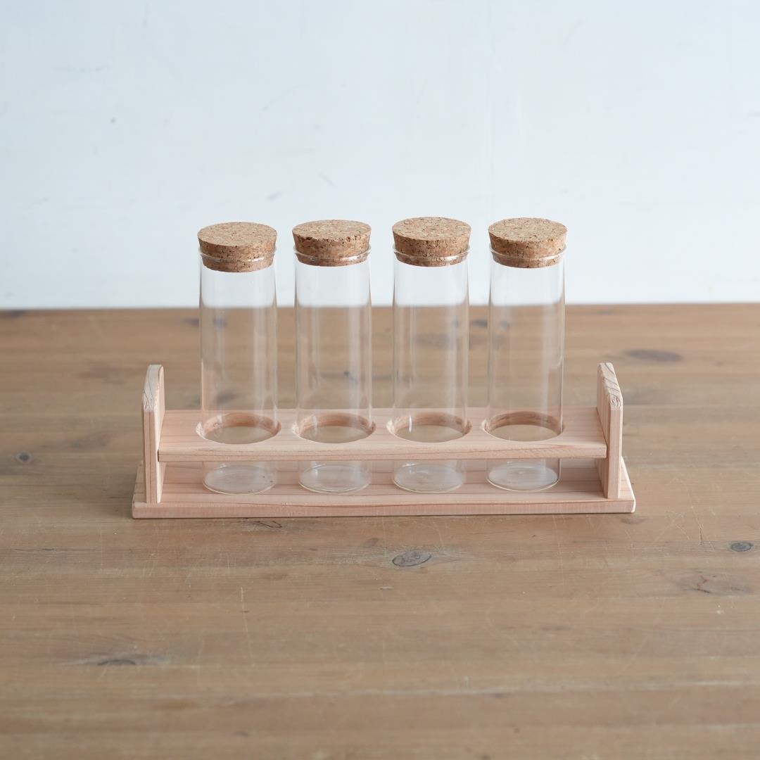 テラリウム・スパイス・ドライフラワーに】試験管4本・木製試験管立て