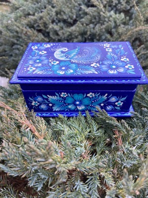 ペトリキウカ塗り　ジュエリーボックス 11cm（ティモシェンコ作）ウクライナ製