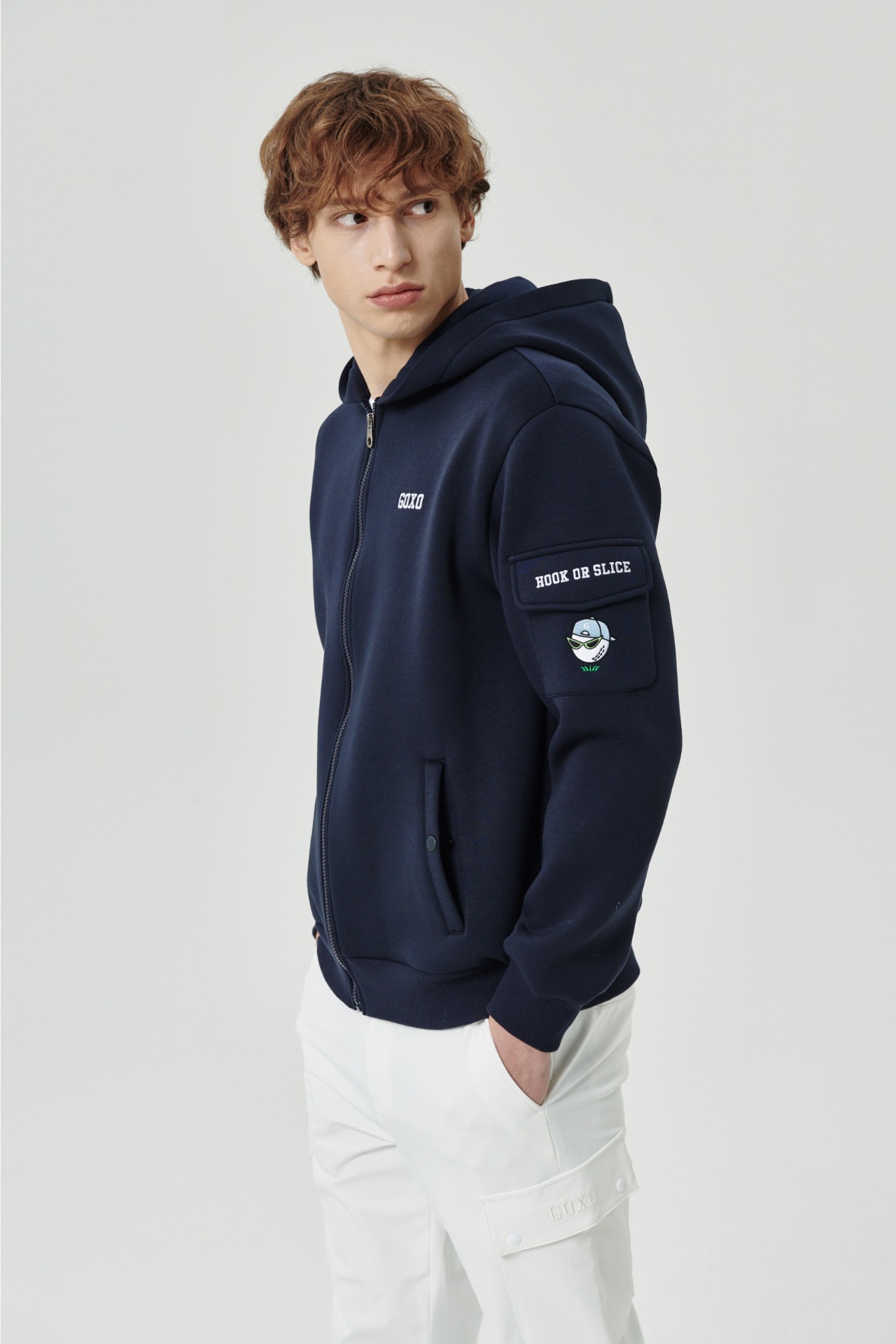 GOXO ゴーエックスオー フックスライスコージーポケットフードジップアップ ネイビー