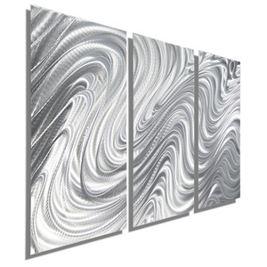 インテリア　メタルアート　モダン　Hypnotic Sands　3Panel　Silver Modern