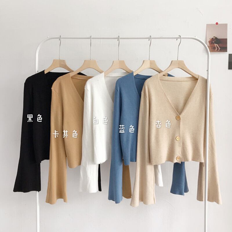 スプリングVネックショートニットカーディガンシャツ コート レッド 春物 YY-ファッション53293486590