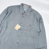 新品 タグ付き RAIKA STYLE ライカスタイル 織柄 レーヨン混 長袖シャツ 46/ブルーグレー系 メンズ