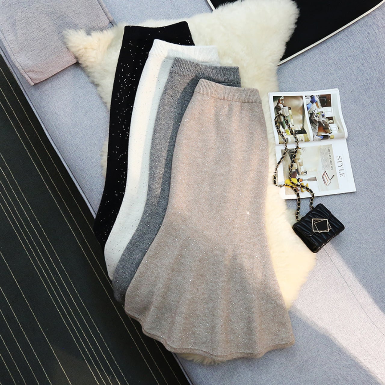 グリッター フィッシュテール ニットスカート 4color B66