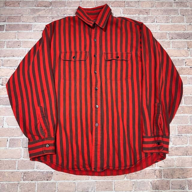 1980s EDDIE BAUER FLANNEL STRIPE SHIRT RED