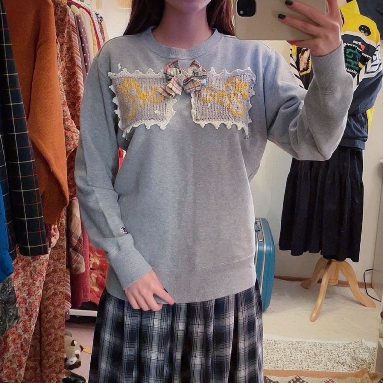 remake / side street light ribbon gray sweat