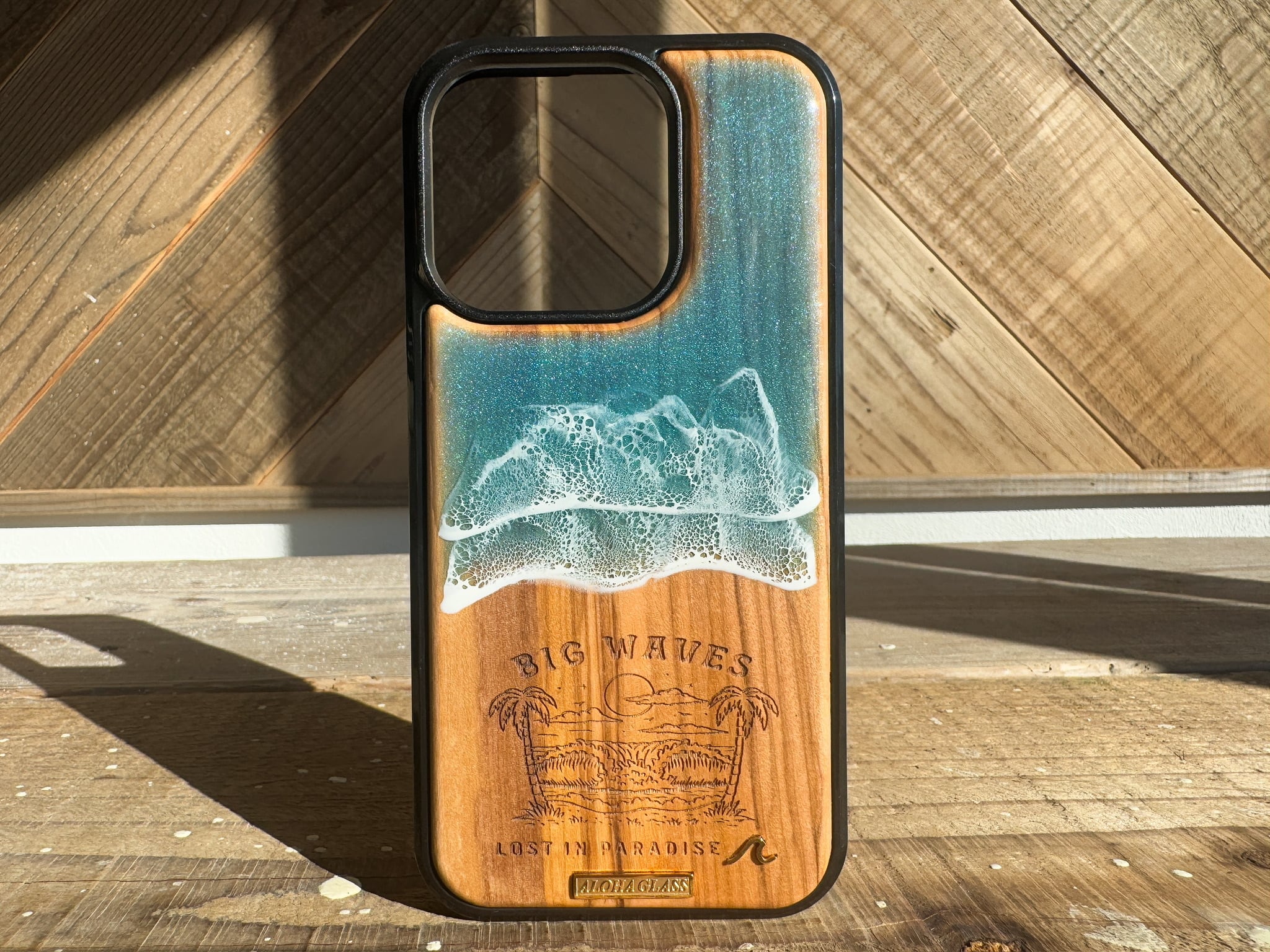 Big waves/wood×resin water blue wave case(olive wood)