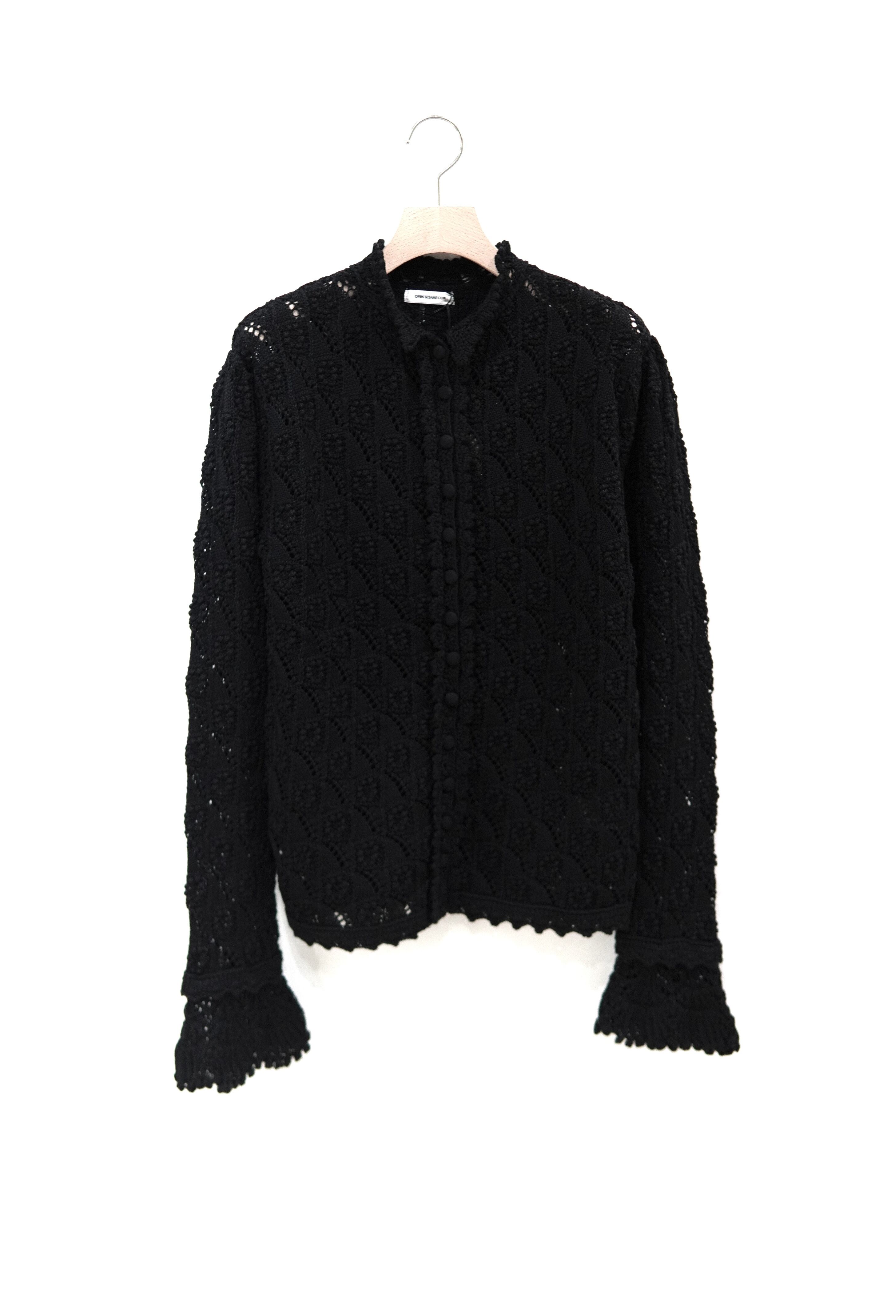 OPEN SESAME CLUB / Relief Ruffle Cardigan / Black