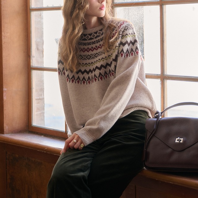 フェアアイル柄 クルーネック ニット W01396