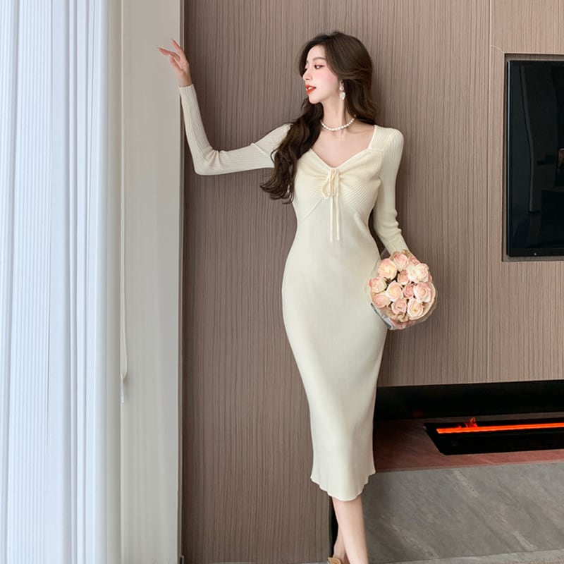 【dress】2wayストラップ付ニットワンピース Q7664