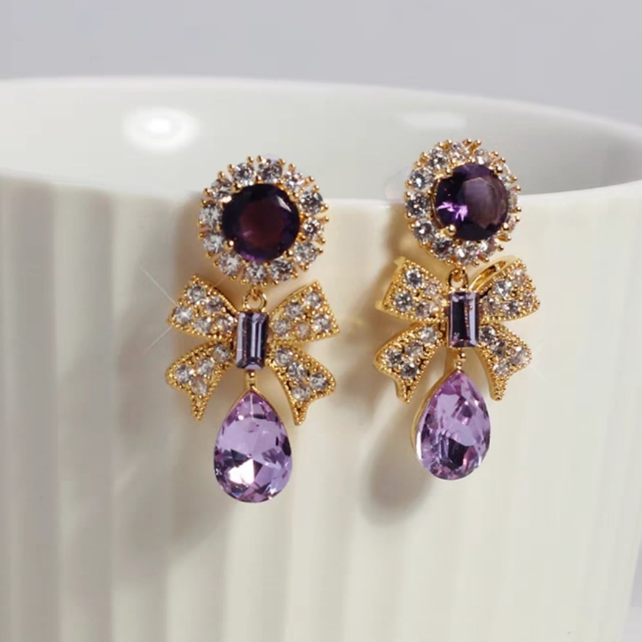 ロイヤルパープルりぼん ピアス/イヤリング