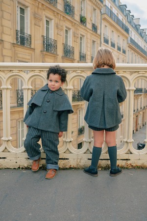 【予約/送料無料】18m-4y / Coat amovible cape SHERLOCK - gray mostly wool / Maison Marelle