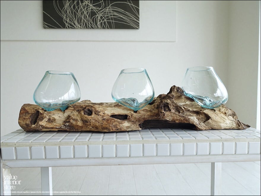 プリミティブベース/E 花瓶 ガラス鉢 プリミティブガラスベース ポプリ入れ 吹きガラス 手作り 一点物 ハンドメイド 無垢材 自然な様