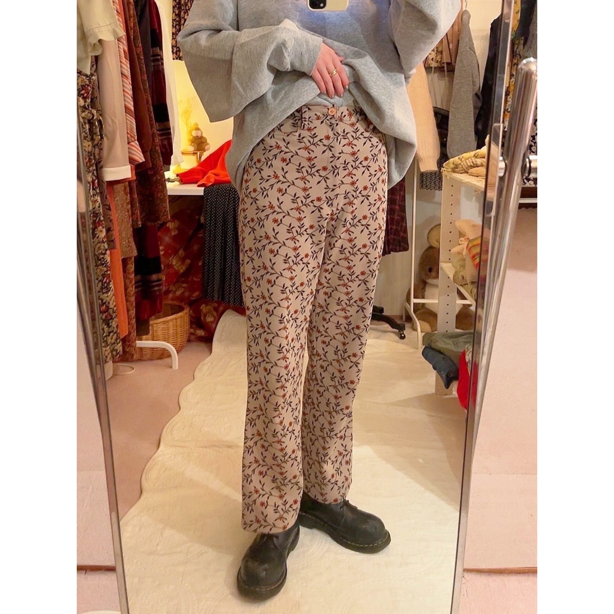 dark orange flower jacquard pants