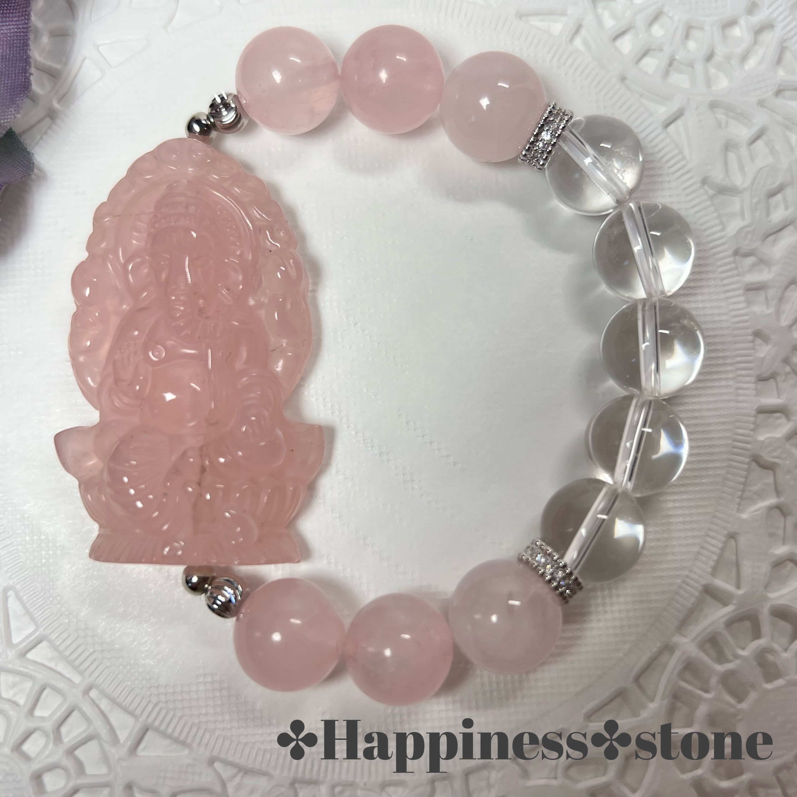 【ローズクォーツ ガネーシャ ブレスレット】♥送料無料♥天然石 パワーストーン