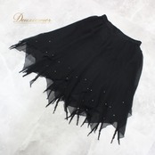 社交ダンス 衣装 スタンダード スカート レッスンウェア 女性用 オールシーズン ブラック系 黒 Sanline サンリーヌ 無地 シンプル ラインストーン ポリエステル 68cm 伸縮性 日本製 洗練された シンプルデザイン アーバンブラック