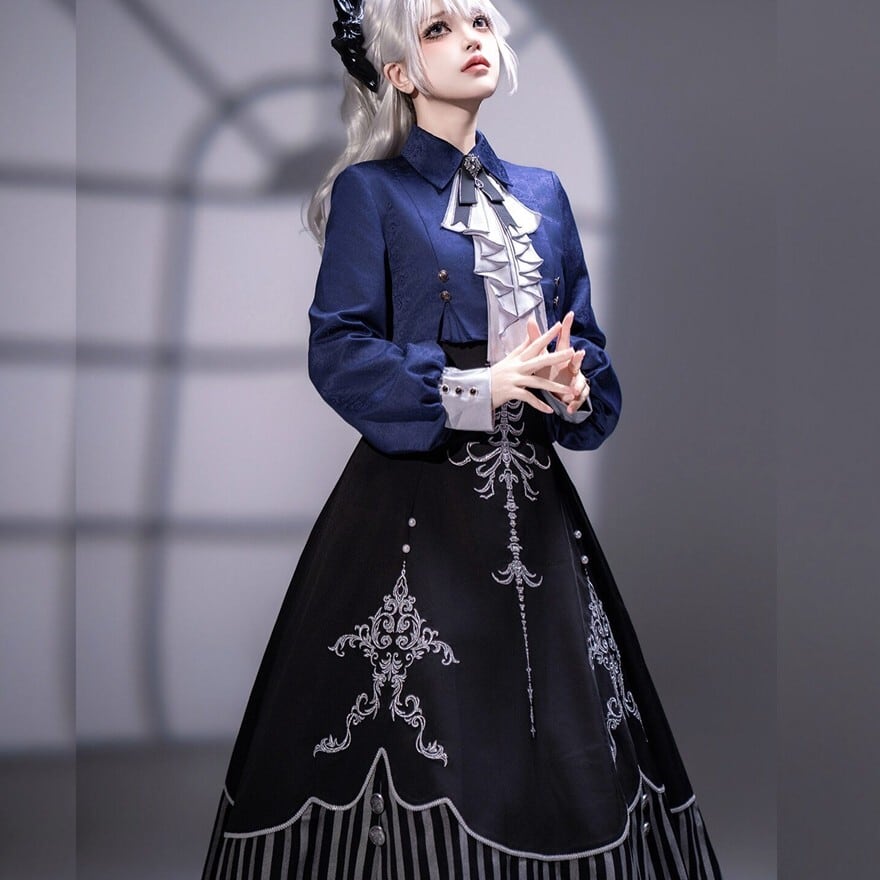 クラシカルロリータ｜骨刺繍が浮かぶダーククラシカルJSK＆ボレロ