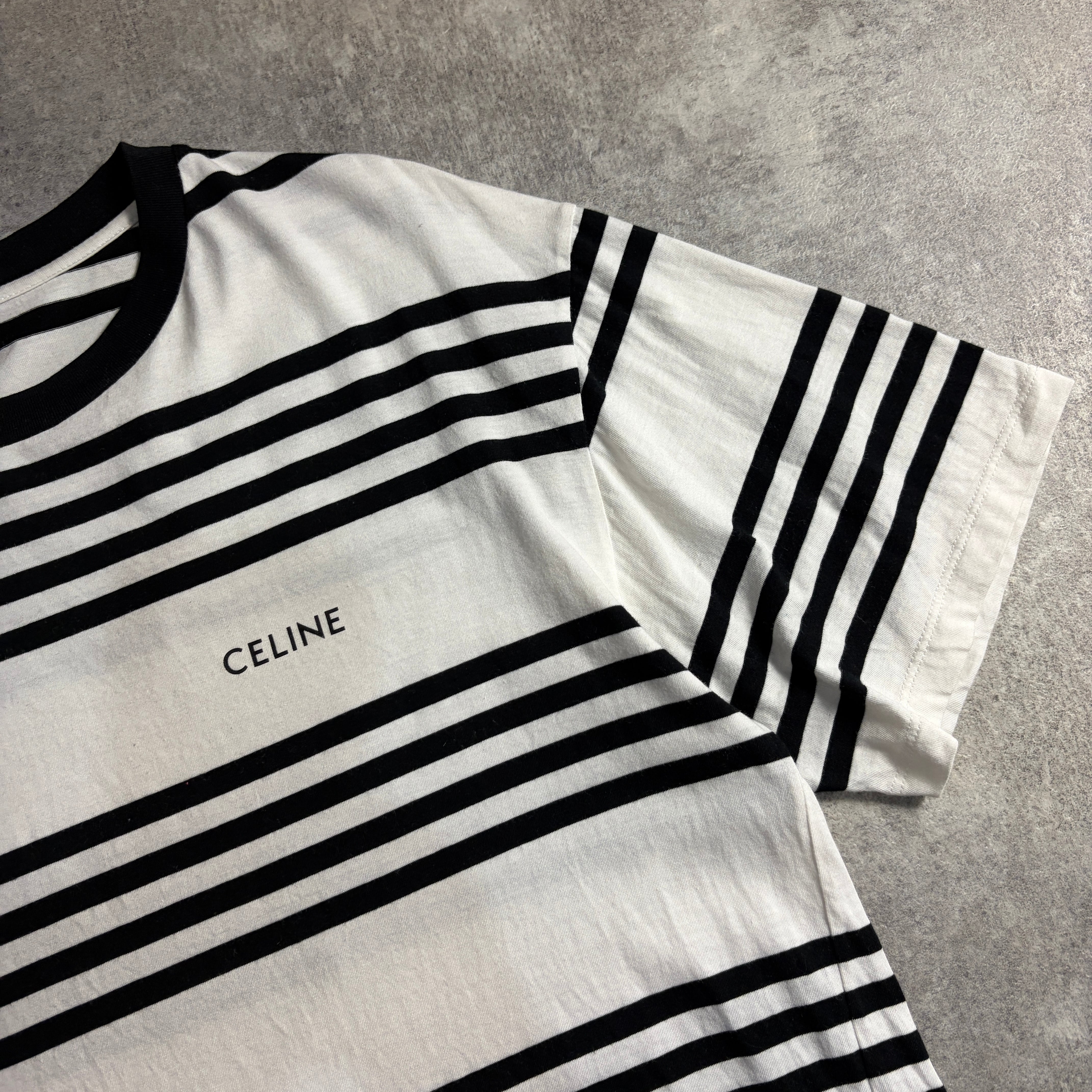 美品 CELINE ボーダーTシャツ メンズライン 胸元ロゴ | LOST