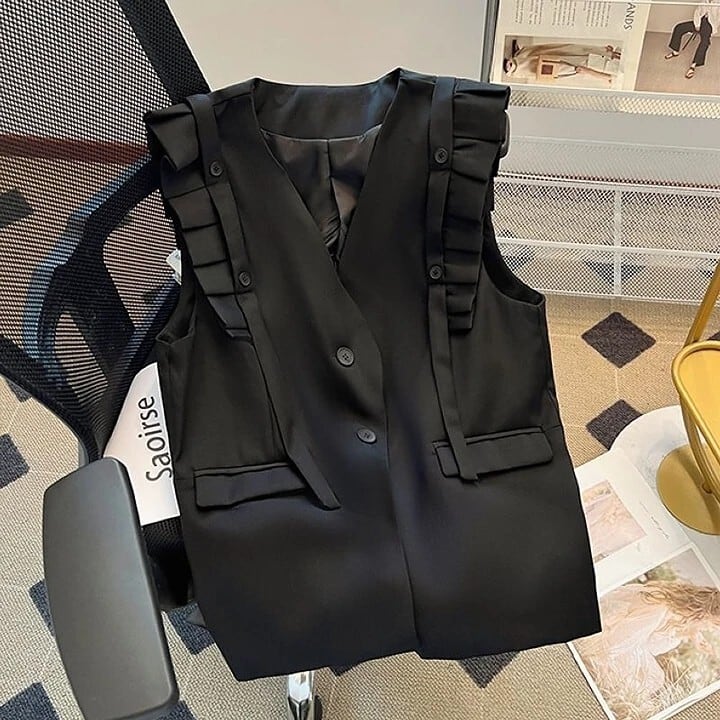 Shoulder pleated tailored gilet 2 colors V1529