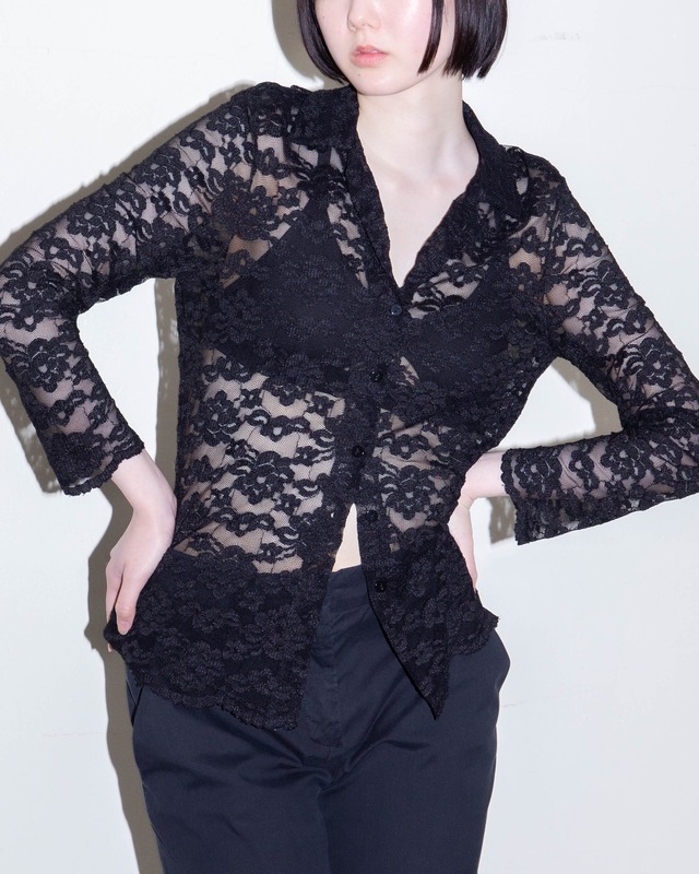 1990s open collar lace shirt