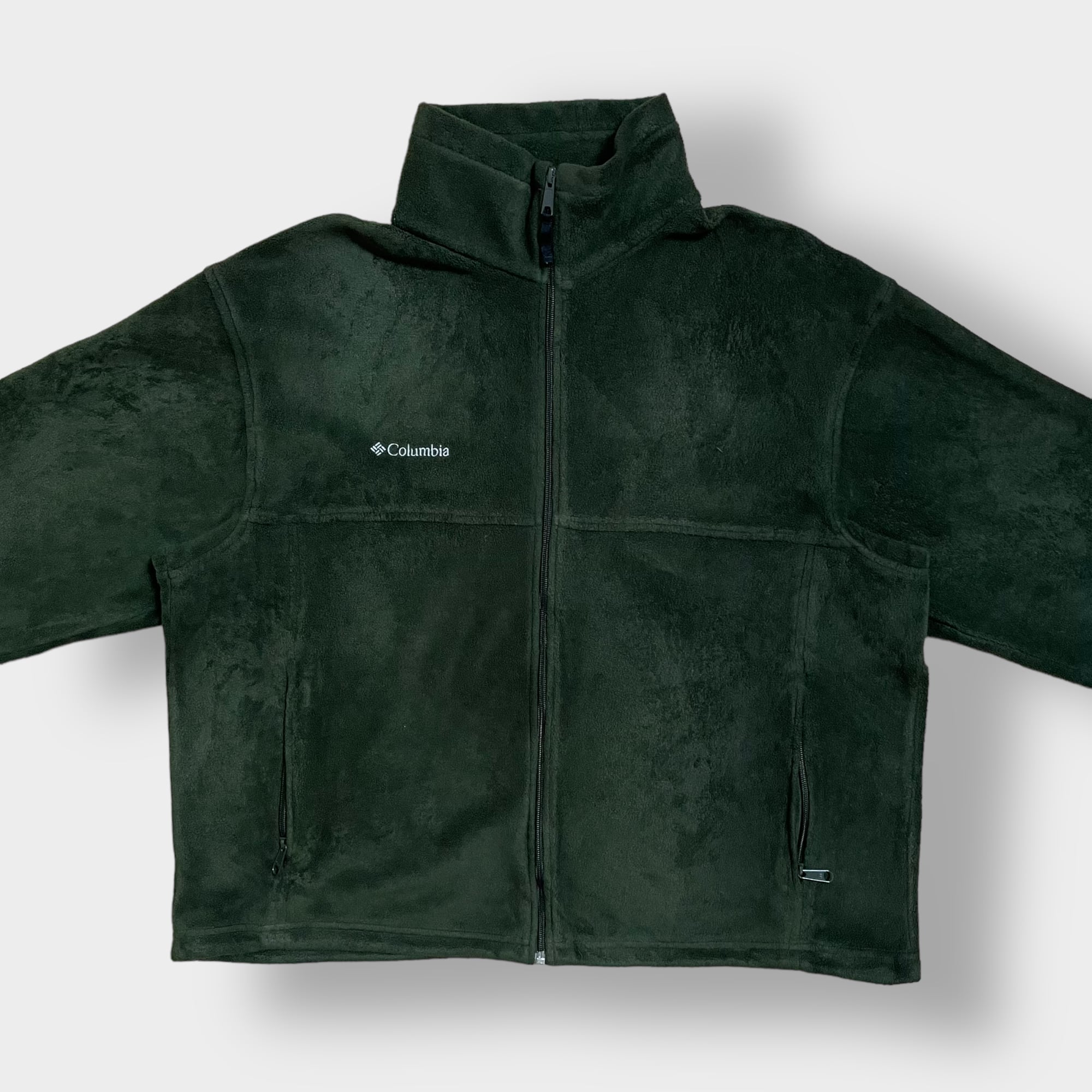 ウォームアップジャケット フリース XL グリーン ナイロンジャケット 企業ロゴ Columbia フリースジャケット ジップアップ フルジップ アウター XL