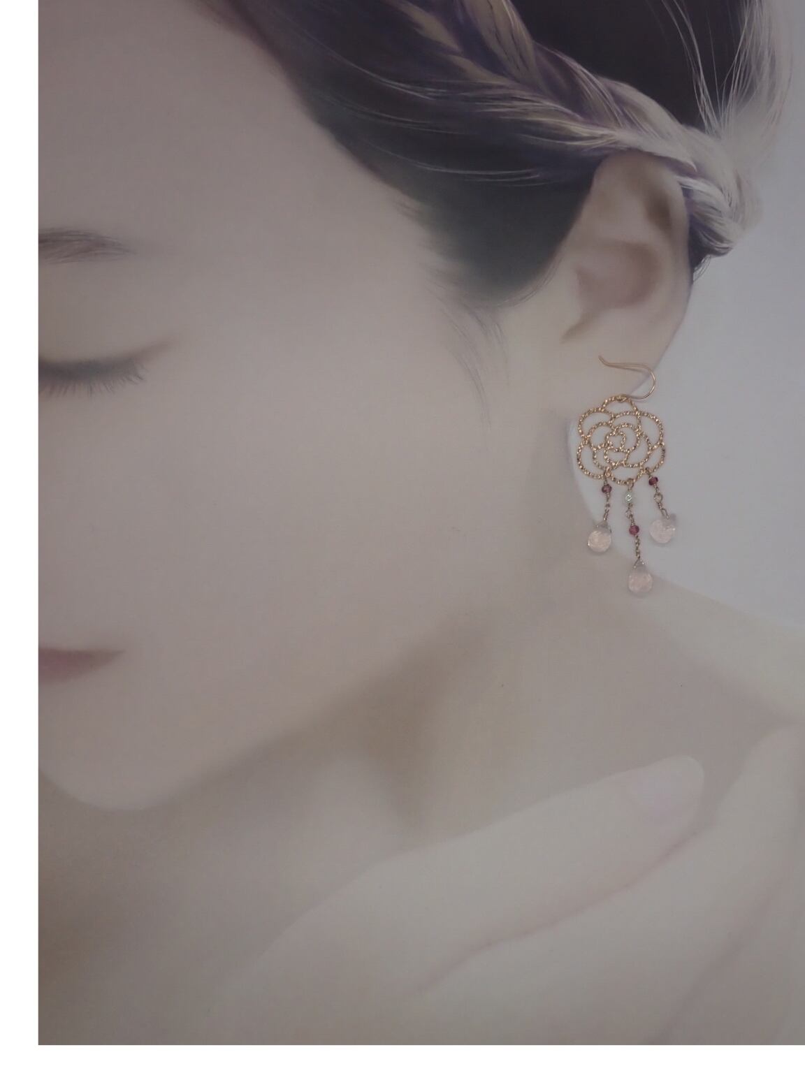 18金薔薇のシャンデリアクォーツローズクォーツ&ピンククォーツ