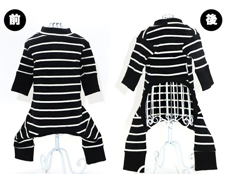 ボーダーロンパース S ~ XL 2color  /  犬服 犬 つなぎ オールインワン 部屋着 綿100% 伸縮性 ドッグウェア ストレッチ 可愛い 犬の服 tsu4