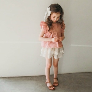 夏蝶結びデザイン多重レースショートパンツ