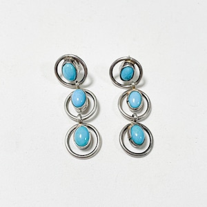 Vintage Old Pawn Southwestern Sterling Turquoise Drop Pirced Earrings
