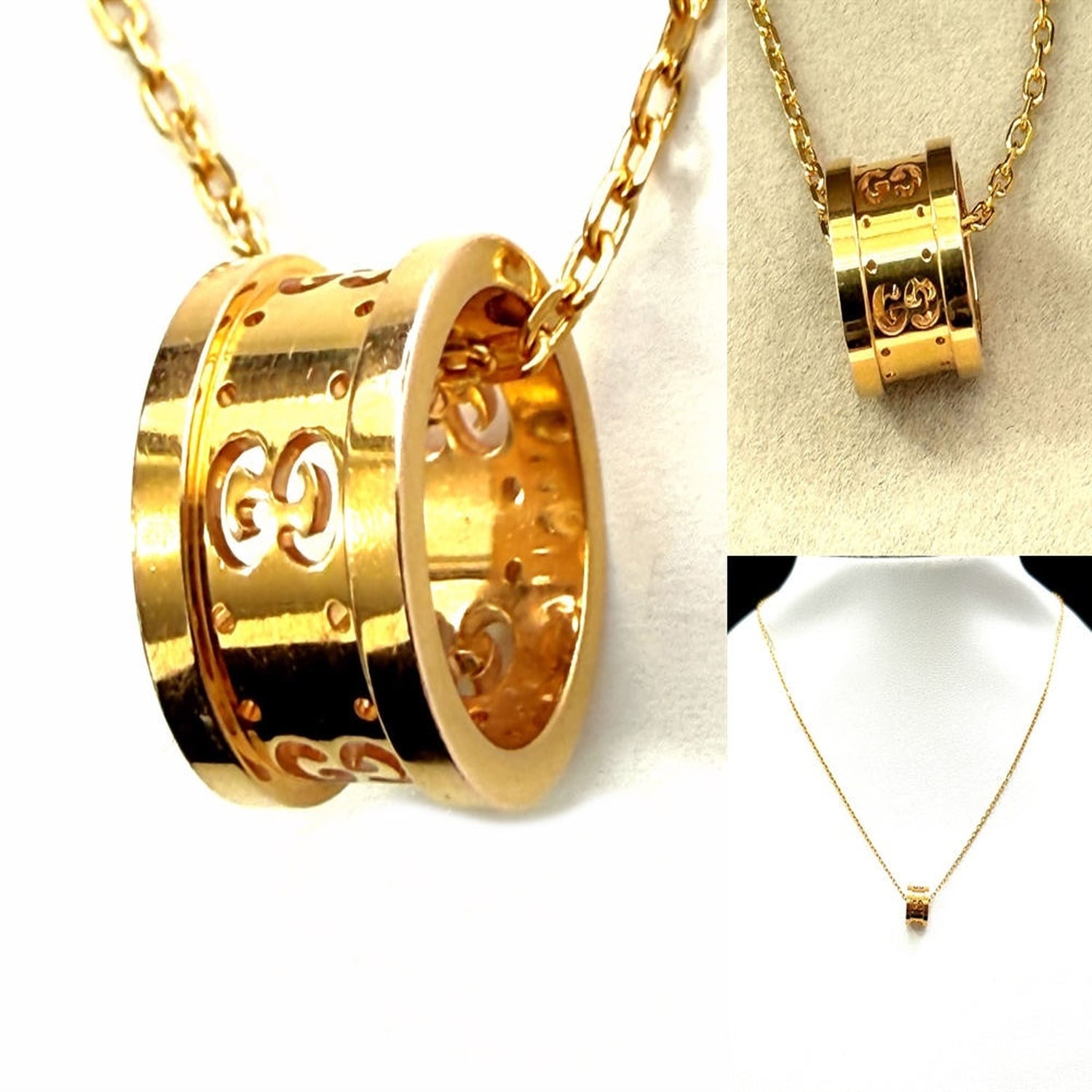 GUCCI グッチ アイコン GG 18K ネックレス GG カットアウト ペンダント K18 YG イエローゴールド 男女 アイコントワール ケース 冊子