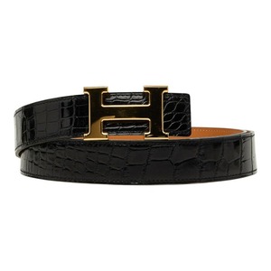 エルメス コンスタンス Hベルト ベルト サイズ105 ブラック ゴールド アリゲーター メンズ HERMES 【中古】
