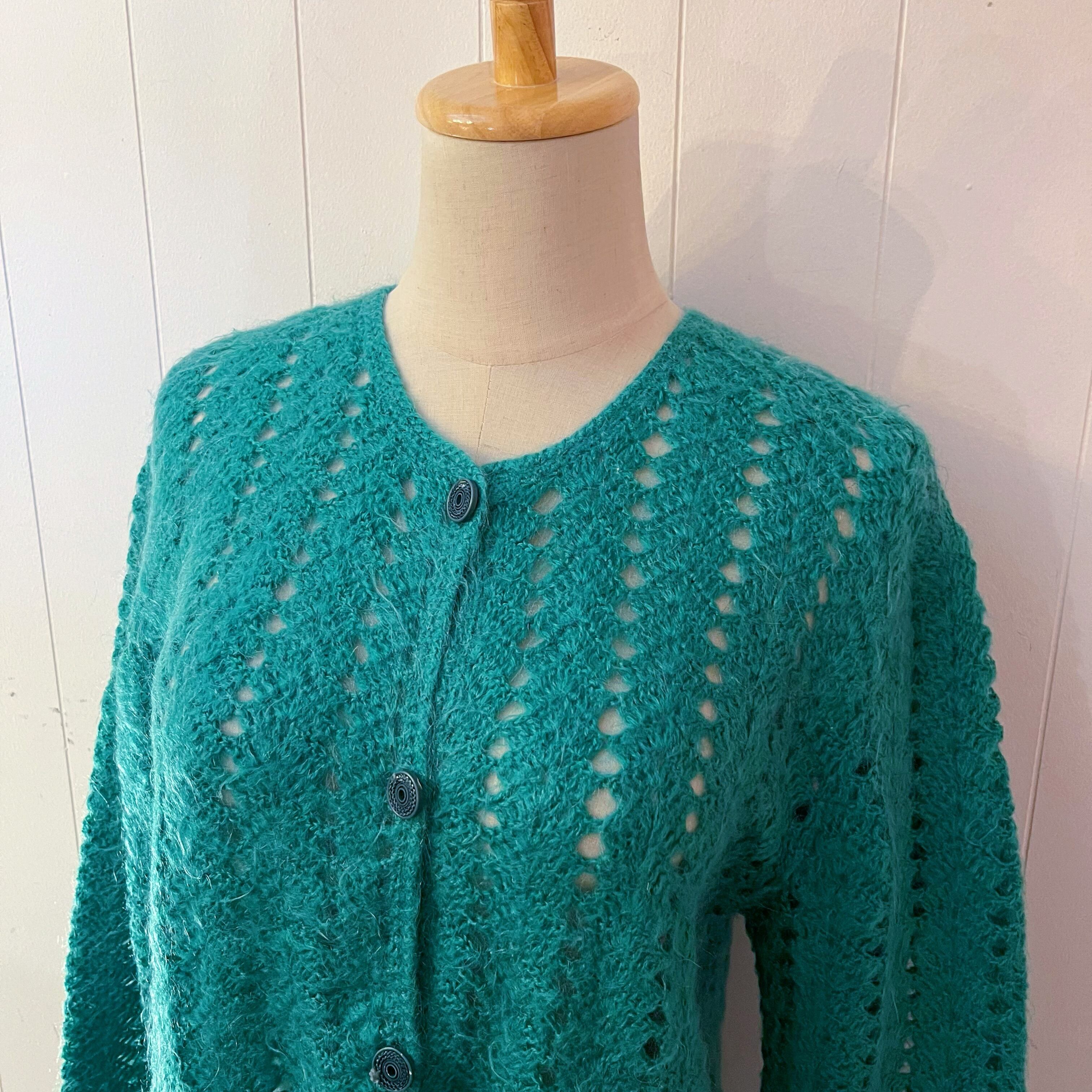 green crochet knit cardigan