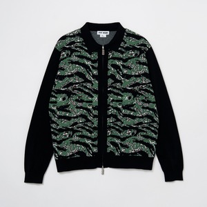 Tiger camo zip up knit polo（BLACK）