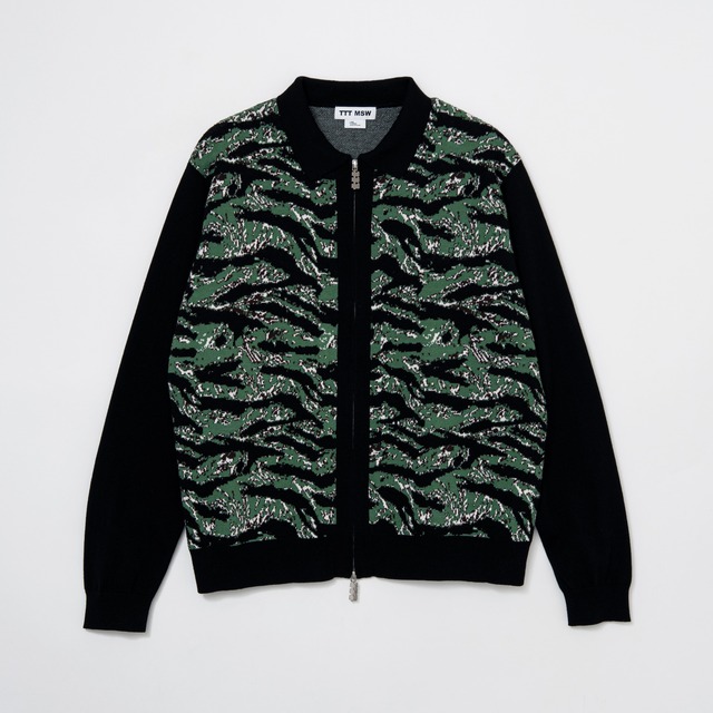 Tiger camo zip up knit polo（BLACK）