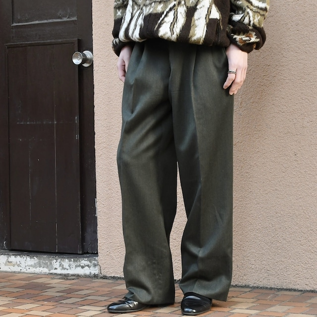 dark green 2 tuck wool wide slacks