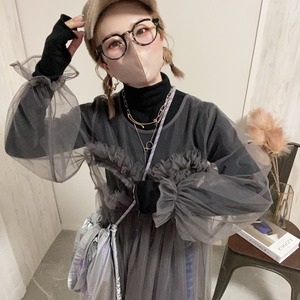tulle volume frill sheer OP【Browngray】