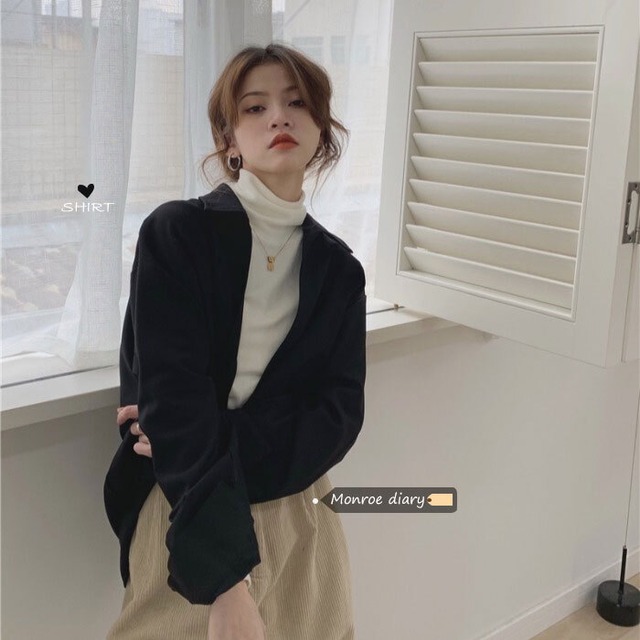 スタンダードブラックシャツ レディースオータムウィンタージャケット トップス ロング レトロ 秋物 冬物 モンロー46213030064