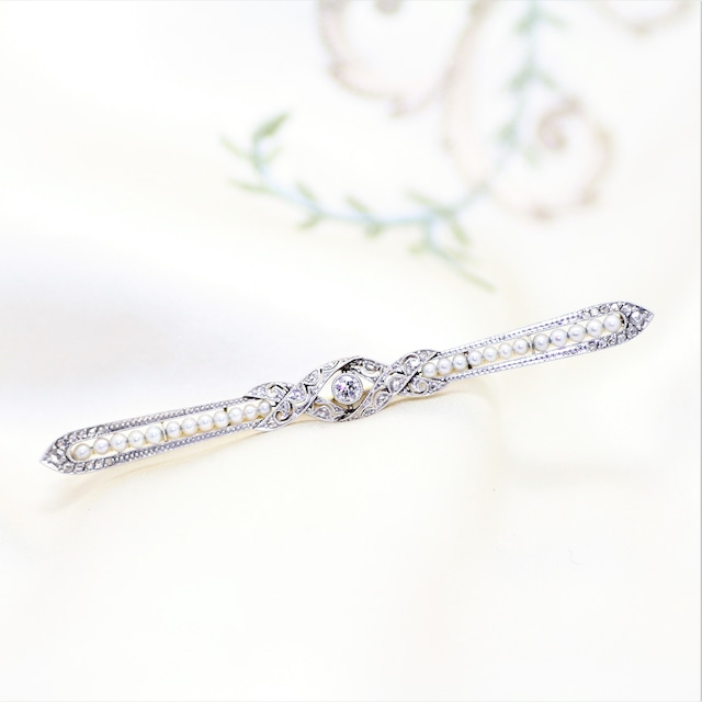 Diamond & Pearl Bar brooch circa 1910　ダイヤモンド　＆　パール　バーブローチ