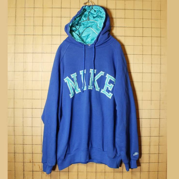 80s 90s EURO NIKE ナイキ スウェットパーカー ブルー メンズL相当