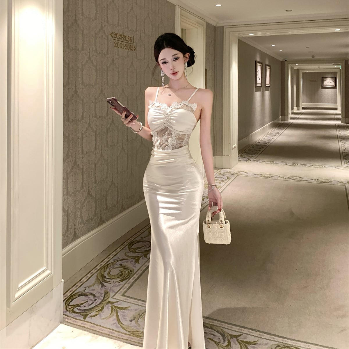 ロングドレス キャバドレス セクシー レース×チュール切替 サテン 上品 キャミソール マーメイドライン パーティー JC2-DD3832