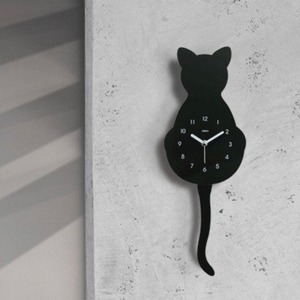 cat wall clock / キャット ウォール クロック ネコ型 無音 くろねこ 壁掛け時計 韓国 北欧 雑貨