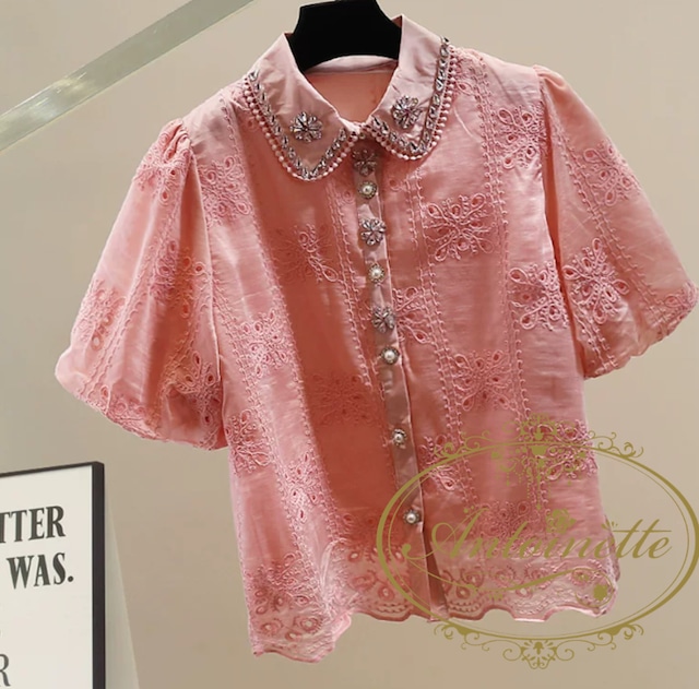 S~L 立体刺繍 レディース 花柄 お嬢様  女子会 お出かけ ブラウス ビジュー 上品 華やか フレンチ ガーリー